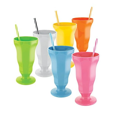 KOVOT 12-Ounce Old Fashioned Plastic Soda Glasses And Straws Set of