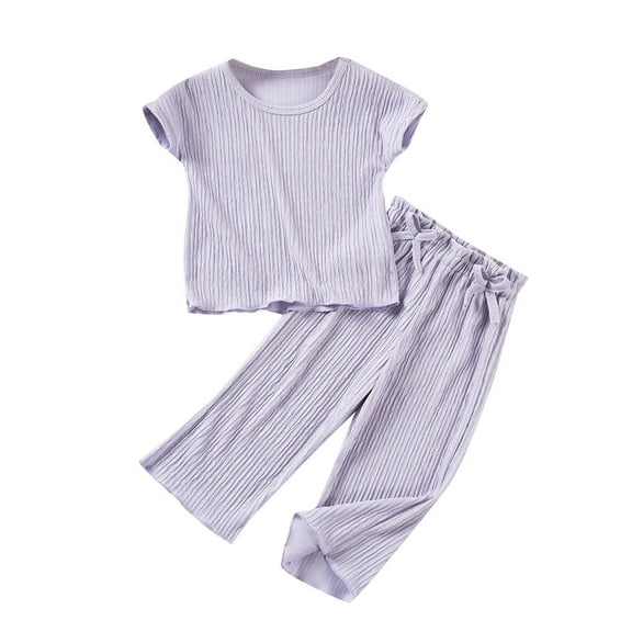 vdgthytj Toddler Girls Summer Outfits 2 Piece Crewneck Short Sleeve Tops and Pants Clothing Set for Kids