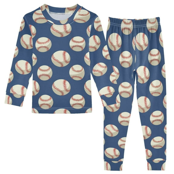 joogoo Baseball Blue 2 Piece Long Sleeve Tee and Pants Cotton Pajama Set 5Y
