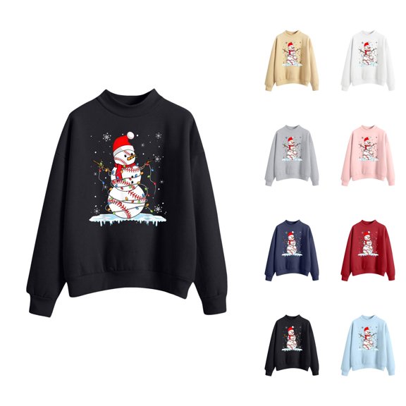 Christmas Sweatshirts for Women Long Sleeve Crewneck Casual Funny Snowman Graphic Sweatshirt Pullover Tops