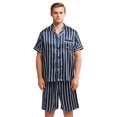 thumbnail image 1 of Men's Short Sleeve Satin Pajama Set with Shorts (Large, Navy and Beige Striped), 1 of 4