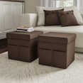 thumbnail image 1 of Juego de 2 otomanas con bolsillos de almacenamiento – reposapiés plegables de 15 pulgadas o organizadores de almacenamiento para dormitorio, sala de estar o dormitorio de Lavish Home (marrón), 1 of 5