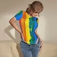 thumbnail image 3 of Vsdgher Rainbow Colored Prinr Short Sleeve Body suit for Womens, Sexy Onesie One Piece Round Neck Bodysuit Shapewear Tummy Control-X-Large, 3 of 7