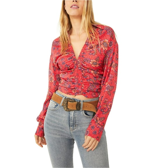 Free People I Got You Printed Top Ruby Combo MD Women's 8-10