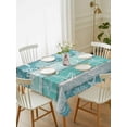 thumbnail image 2 of Teal Coastal Beach Rectangle Tablecloth, Nautical Starfish Coral Vintage Wooden Waterproof & StainResistant Tablecloth, Washable Oil-proof Table Cover for Dining/Party/Wedding/Camping/Buffet 52x70 In, 2 of 9