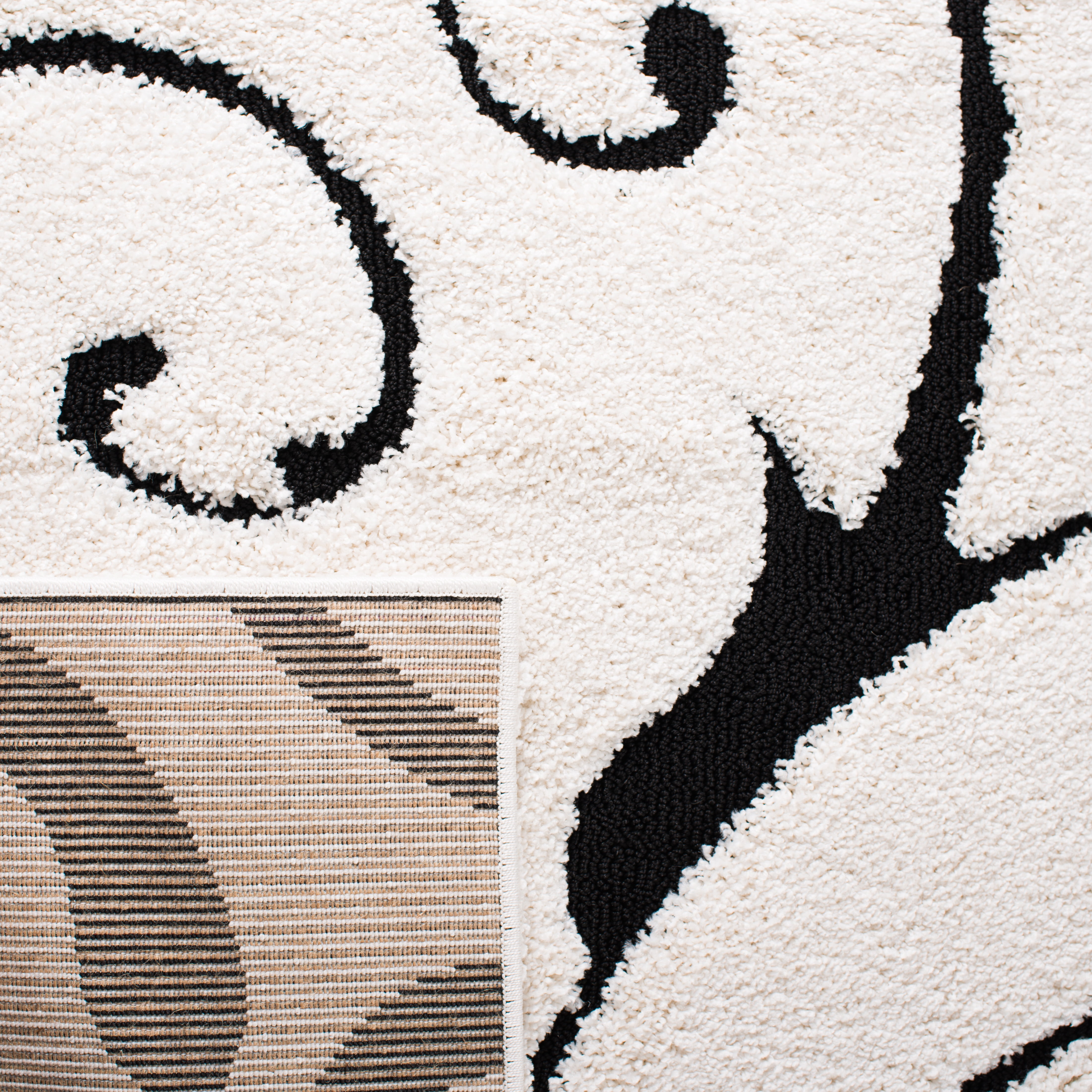 Safavieh Florida Doug Floral Vines Geometric Shag Area Rug, Ivory/Black, 6' x 8'