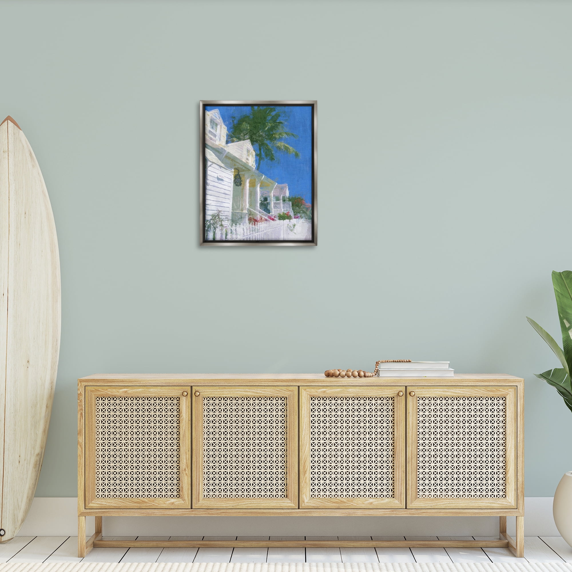 Stupell Industries White Coastal Cottage Coastal Painting Gray Floater Framed Canvas Art Print Wall Art, 25 x 31
