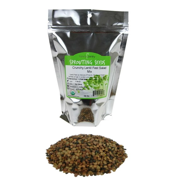 Crunchy Lentil Fest Sprouting Seed Mix- 1 Lb- Organic- Green, Red & French Lentils- Edible Seeds, Salad, Soup, Sprouts & Food Storage