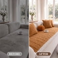 thumbnail image 3 of Nalqet 27.6×59.06 inch Plush Sofa Slipcovers Checkered Pattern for 2 Cushion Couches – Washable Fuzzy Non Slip Furniture Protector Couch Cover for Pets and Dogs Cats, Orange, 3 of 8