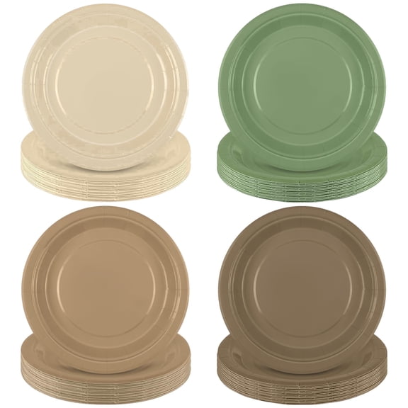 Kochorie Woodland Animal Disposable Paper Plates, Sage Green Brown Safari Plates for Jungle Birthday Baby Shower Wedding Party Decor