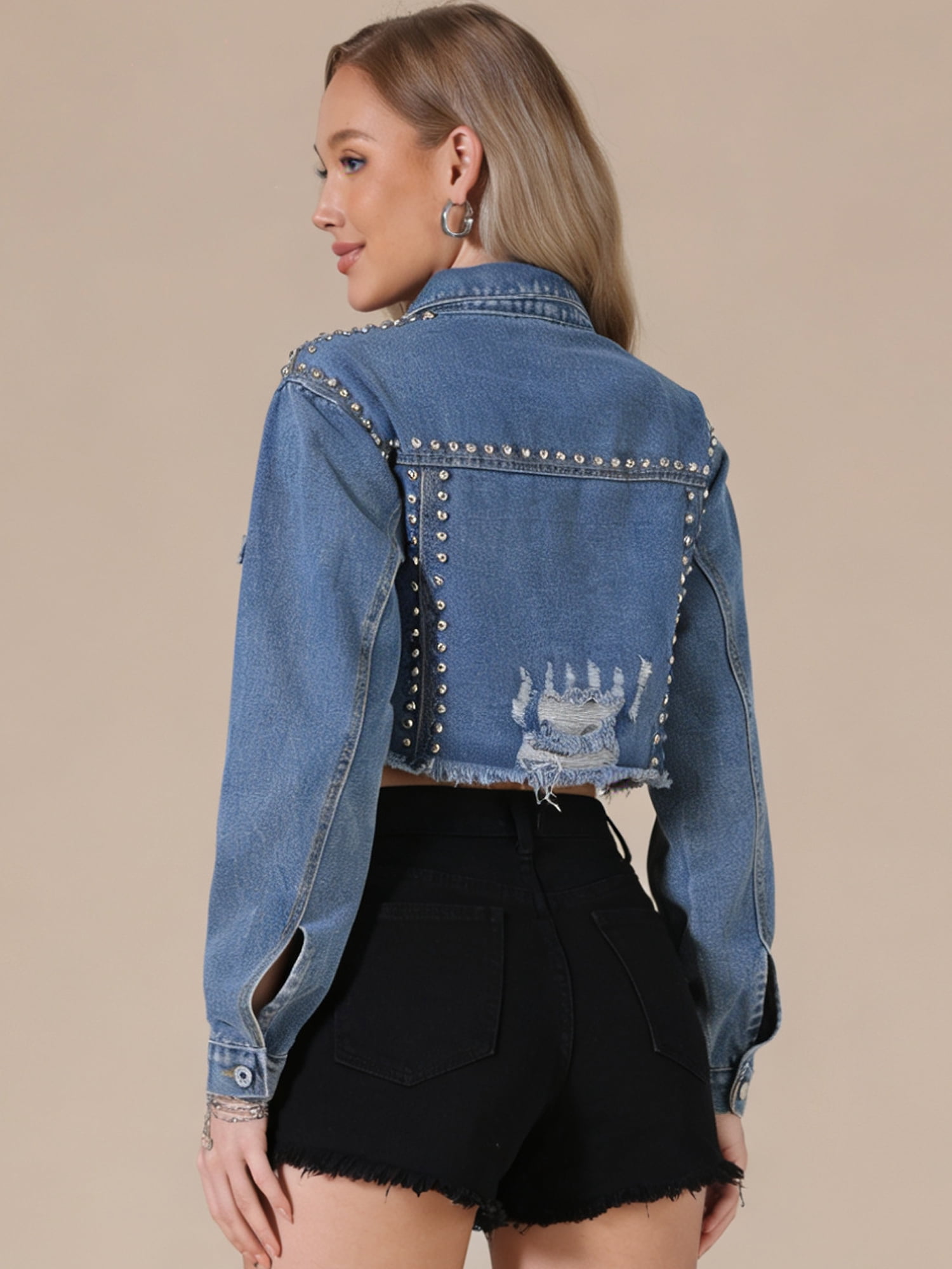 DARING DIVA Women's Rocker Party Rhinestones Denim Jacket M Blue