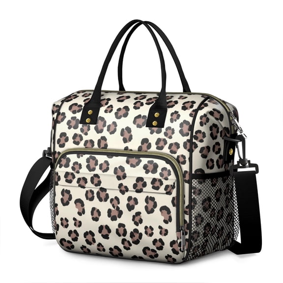 Brown and Beige Leopard Print Insulated Leakproof Lunch Box for Women, Large Lunch Bag for Tween Teen Adult, Loncheras Para Mujer for Work Beach Travel Picnic Camping