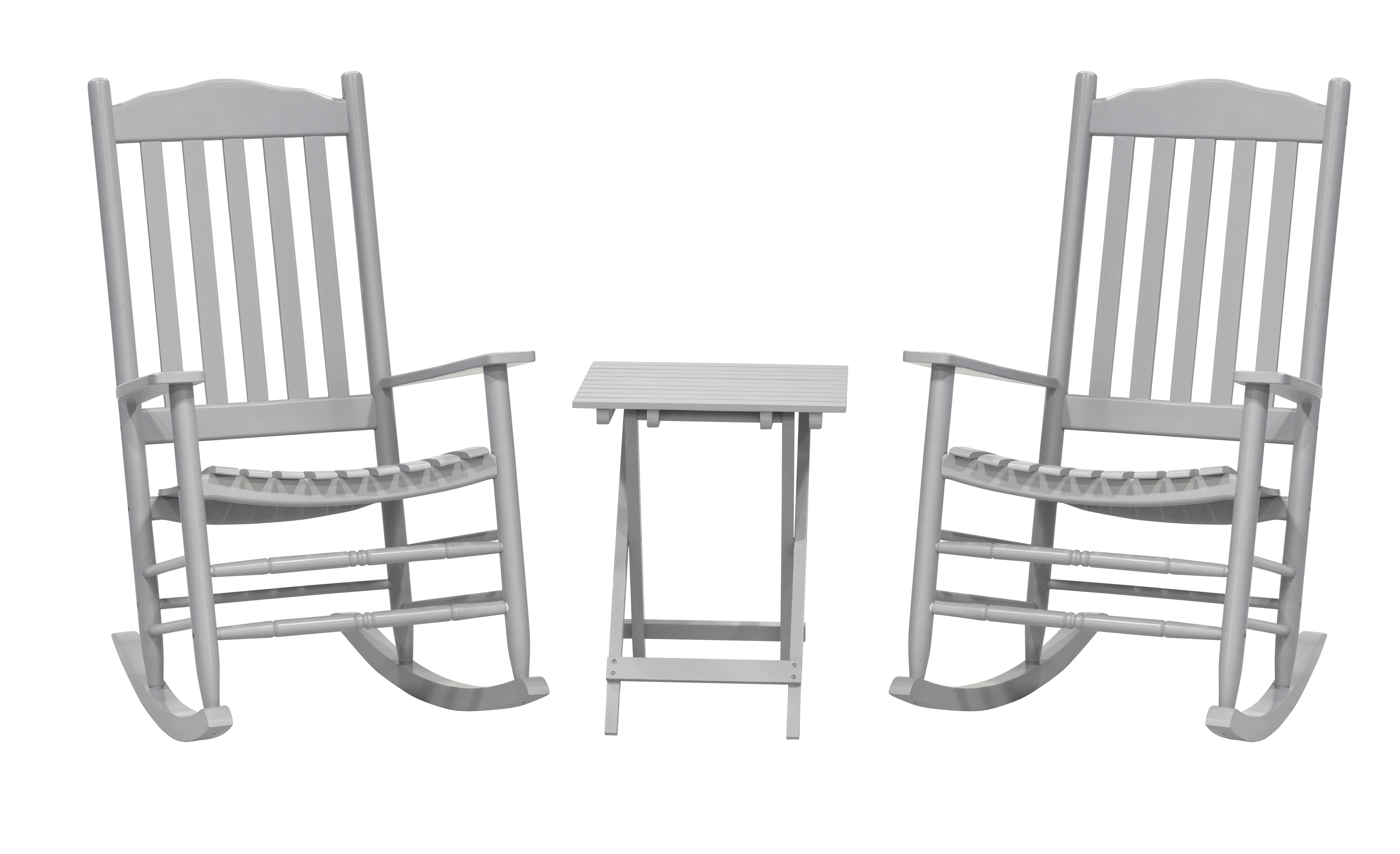 Outdoor Patio Garden Furniture 3-Piece Wood Porch Rocking Chair Set, Weather Resistant Finish, 2 Rocking Chairs and 1 Side Table - Gray - image 2 of 11