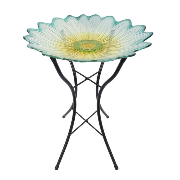 Briarwood Lane Spring Glass Daisy Bird Bath Including Metal Stand For Spring Birdbath