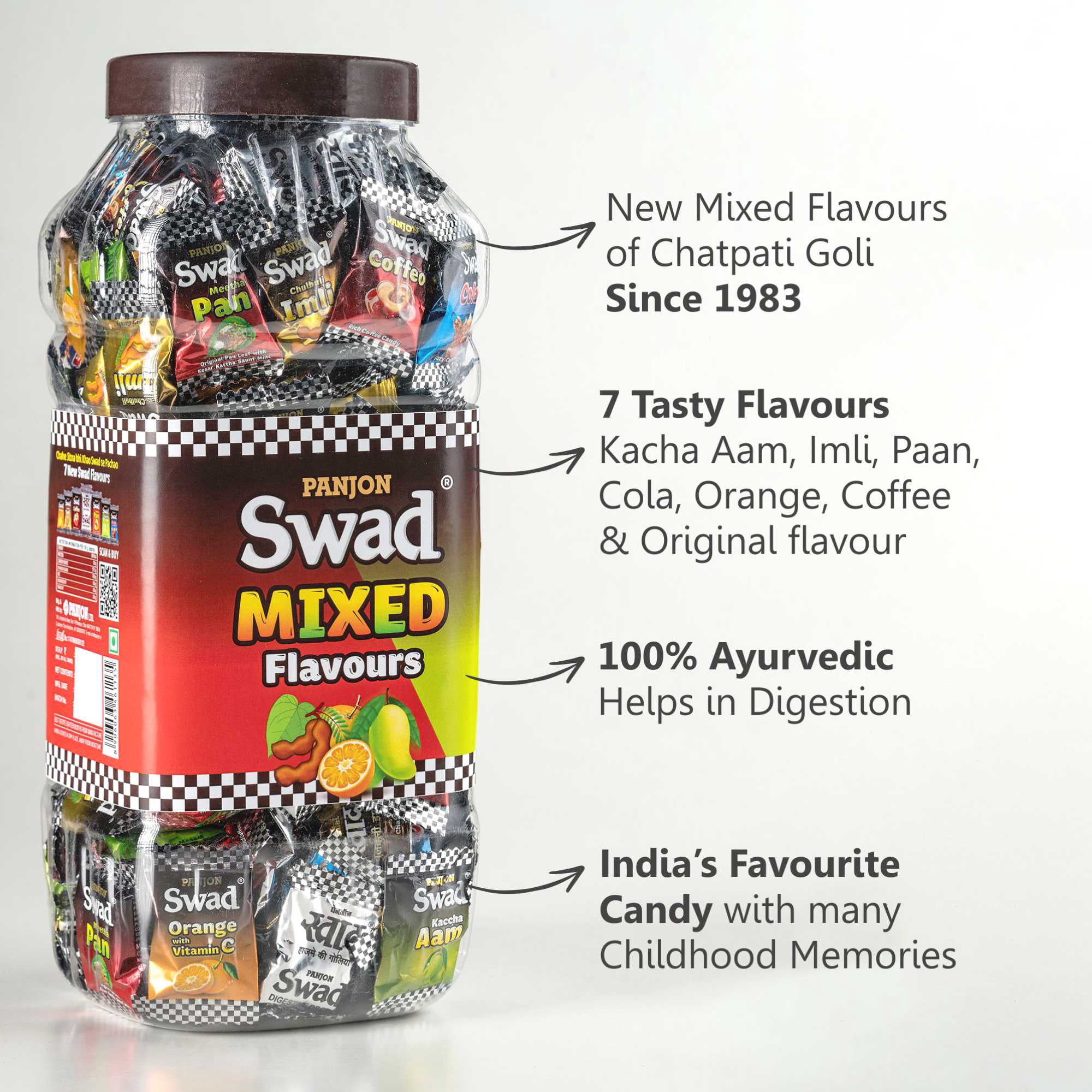Panjon Swad Mixed Candy 500g Jar – Assorted Flavors Hard Candy | Sweet & Tangy Variety Mix