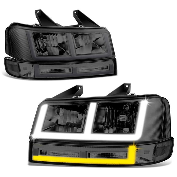 DNA Motoring for 03-24 Express Savana 1500-3500 Switchback E-LED DRL Headlight Lamps Smoked