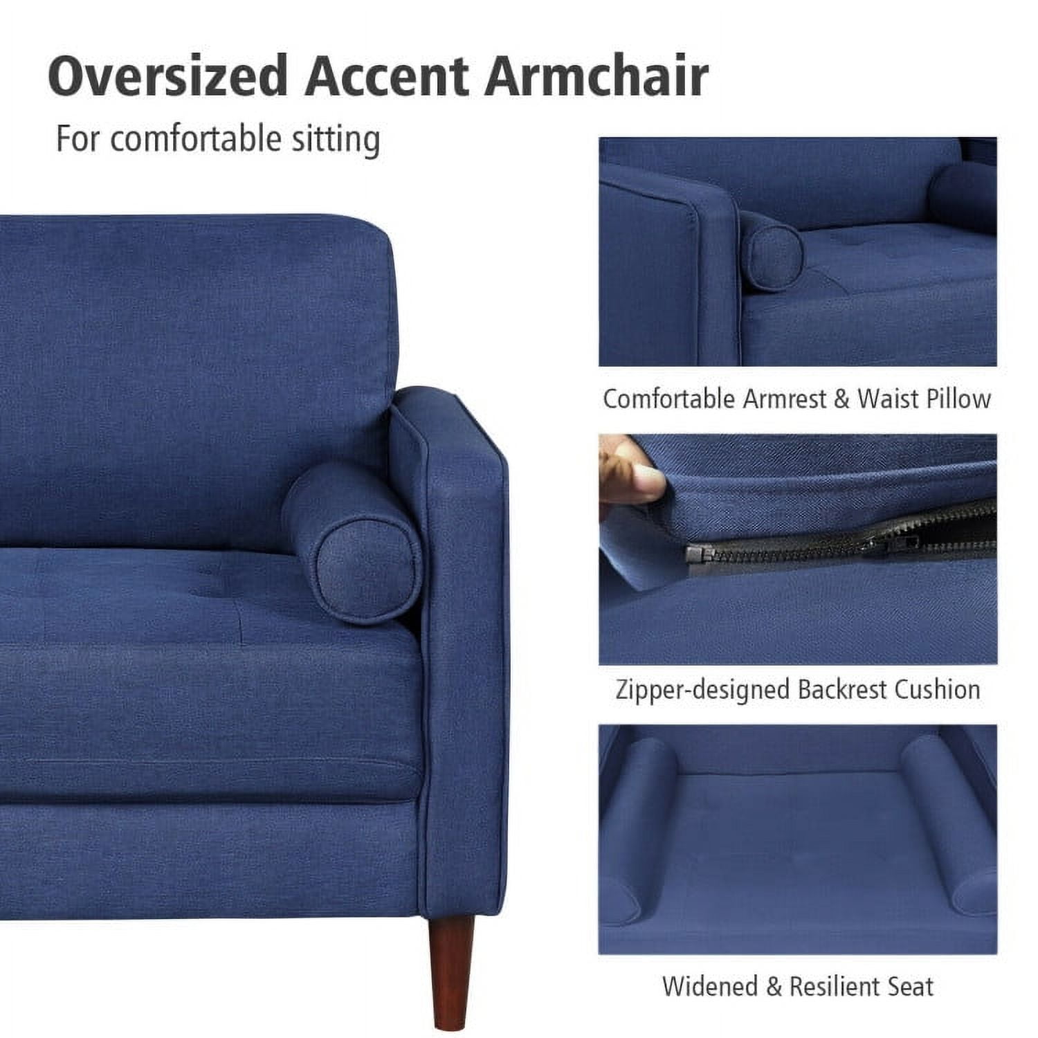 Finihen Comfy Accent Armchair, Accent Oversized Linen Club Armchair with Pillows and Rubber Wood Legs, for Living Room, Bedroom, Navy Finihen Comfy Accent Armchair, Accent Oversized Linen Club Armchair with Pillows and Rubber Wood Legs, for Living Room, Bedroom, Navy