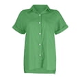 thumbnail image 3 of Kddylitq Summer Button Down Shirts for Women Cotton Linen Collared Tops Short Sleeve Gauze Blouses 2024 Casual Work Clothing Dark Green 2XL, 3 of 5