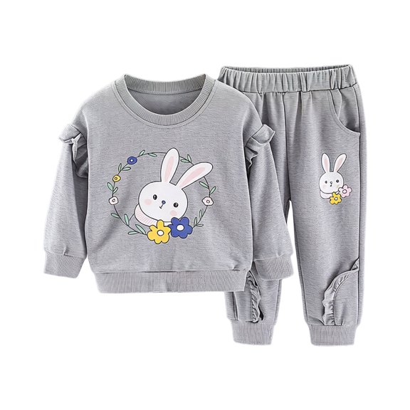 Tigivemen Toddler Girls Fall Clothes Long Sleeve Outfits Baby Girl Clothes Kids Printed Sweatshirt Pant and Top Set Grey Size 3-4 Years