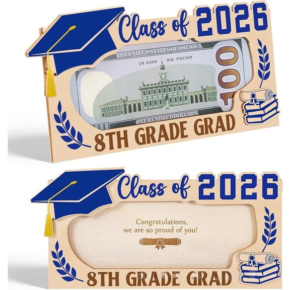 Lypsnake 2026 Graduation Money Cash Envelope Box, Wooden 8th Grade Grad Card Holder with Mortarboard Design, Decorative Graduation Gift Box for Cash and Cards