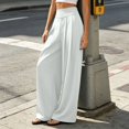 thumbnail image 4 of Karymi Capri Pants for Women Solid High Waist Pleated Wide Leg Pants, Elastic Back Waist Casual Suit Trousers, Loose Flowy Yoga Palazzo Pants, 4 of 9