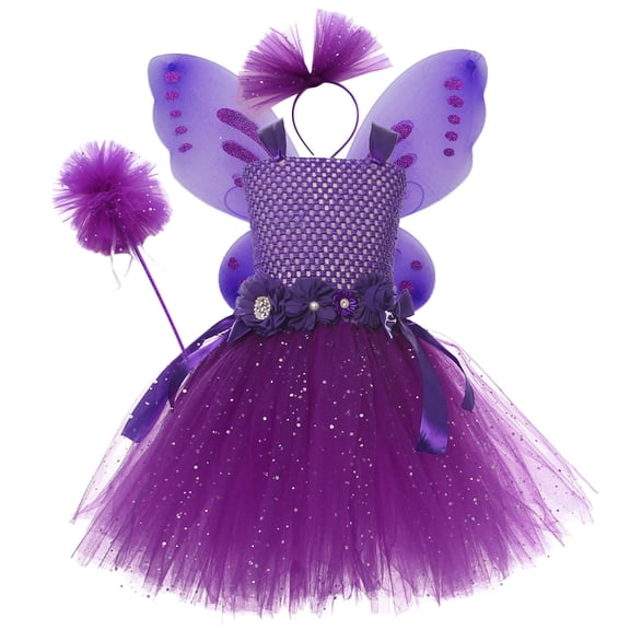 Dress for Girls Toddler Custome Tutu Mesh With Wing Fairy Wand Headwear 4pcs Sets Performance Dresses Casual Teen Girl Sundress 6-7 Years