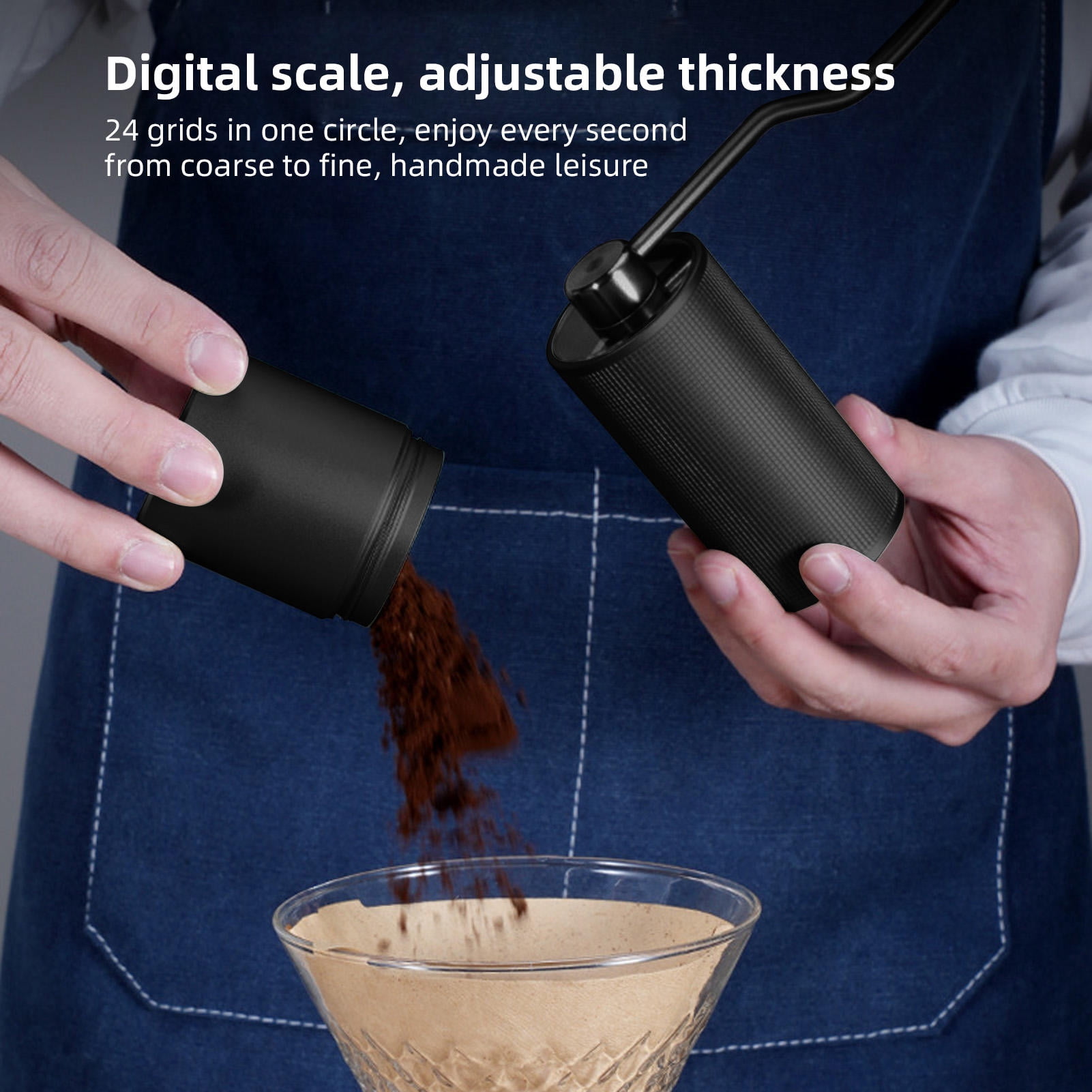 Suodoka 5‑Core Stainless Steel Manual Coffee Grinder with Ergonomic Wood Crank, 24‑Gear Digital Adjustment, 25g Powder Bin, Aluminum Alloy Body, Portable & Durable