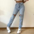 thumbnail image 2 of Vedolay Womens Jeans Denim Pants Summer Mid Waist Ripped Jeans Blue,M, 2 of 5