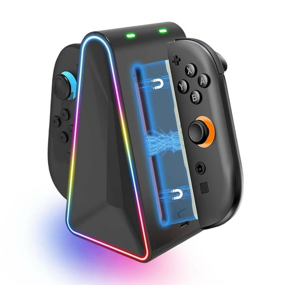 Charging Dock for Nintendo Switch 2 Joy‑Con, 4‑in‑1 Magnetic Fast Charging Station with RGB Lights, Dual‑Direction Charging, Weighted Base & LED Indicators – Compatible with Switch 2 Controllers