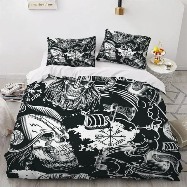 Viking Duvet Cover Set Nordic Viking Runes Print Bedding Set for Kids Teen Men King Size 2/3pcs Soft Polyester Comforter Cover