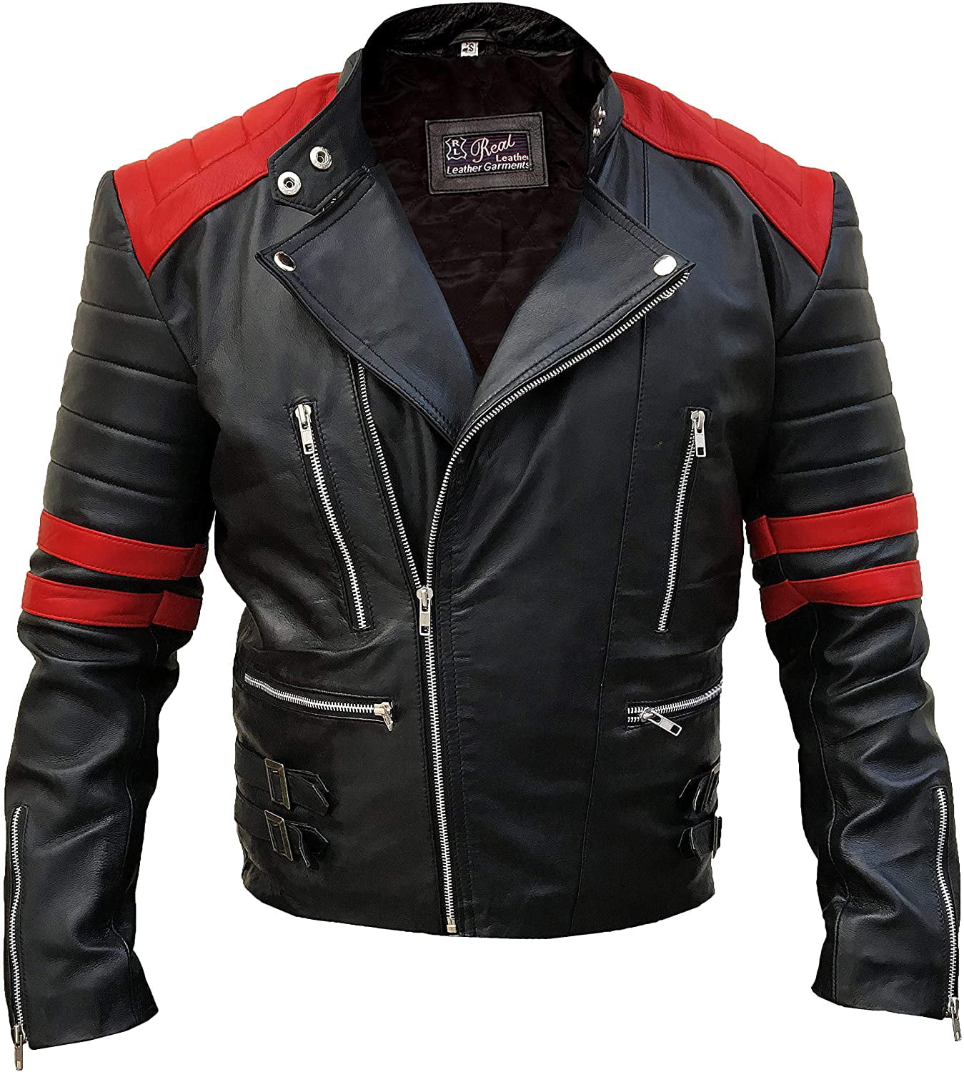 Outfit Craze Men's Brando Asymmetrical Biker Black and Red Leather Jacket – Leather Motorcycle