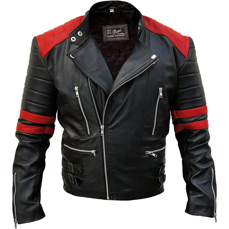 Outfit Craze Men Brando Biker Black And Red Leather Jacket Walmart.com