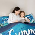 thumbnail image 4 of Castle Fairy Brush Stroke Summer Palm Poster Full Size Comforter Sets 3-Piece,Hand Letter Sky Blue Tropical Wall Art Bedding Comforter Set,Teal White,Reversible,1 Comforter and 2 Pillowcases, 4 of 6