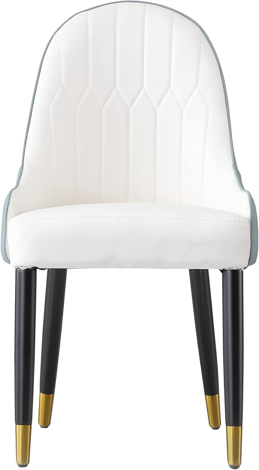 Blue Modern Dining Chairs Set of 2 w/ Faux Leather & Metal Legs | Kitchen/Living/Dining Room PU Accent Chairs