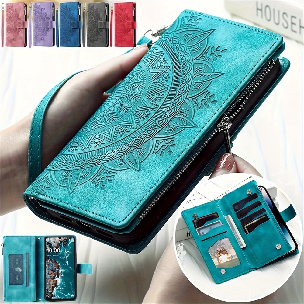 Extended Lanyard Faux Leather Phone Case for Various for iphone Models Including 17, Air, 16, 16E, 15, 14, 13, 12, 11 Pro Max, Plus, X, XS, XR Featuring a Zipper Wallet And Cardholder.
