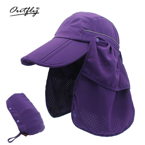 size:54-56cm/S)Men Women Safari Fishing Sun Cap with Removable Neck Flap  Quick Dry Hats Purple 