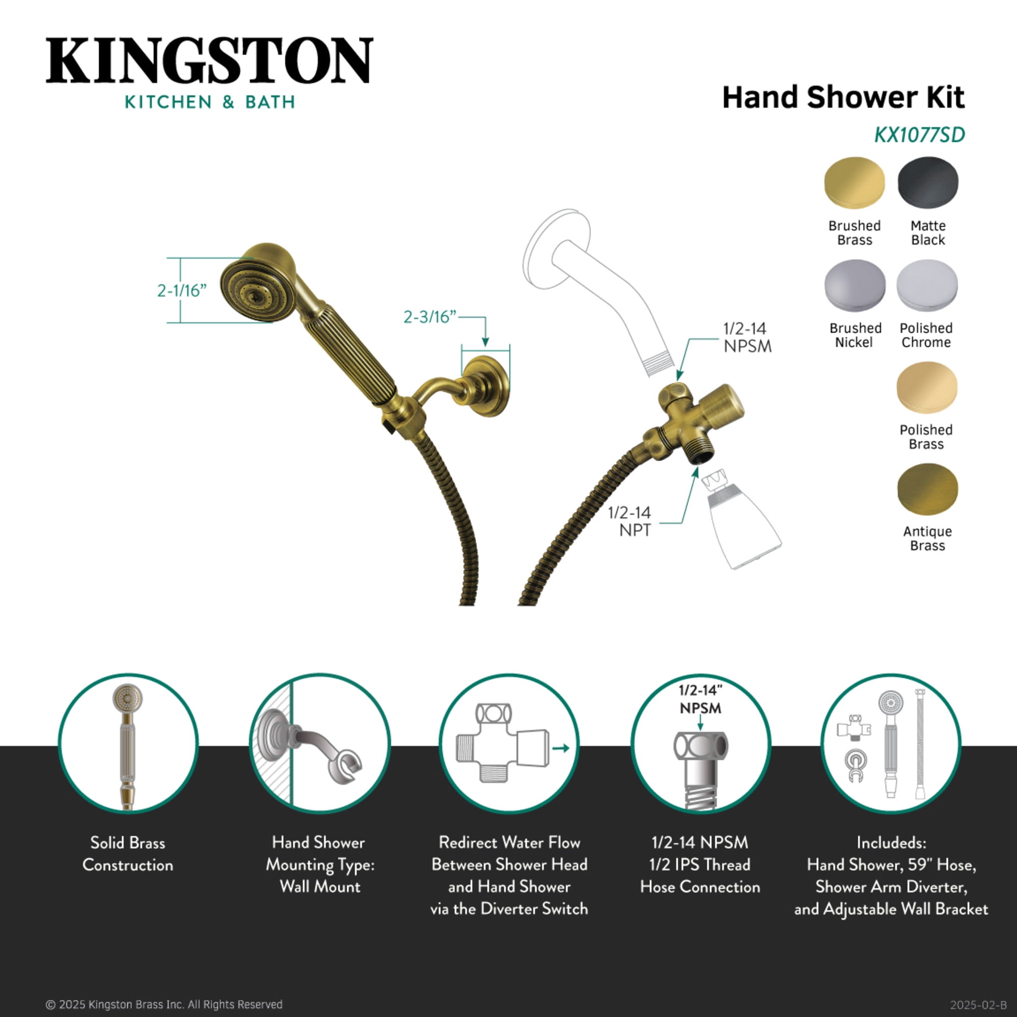 Kingston Brass KX1071SD Vintage Hand Shower Kit, Polished Chrome
