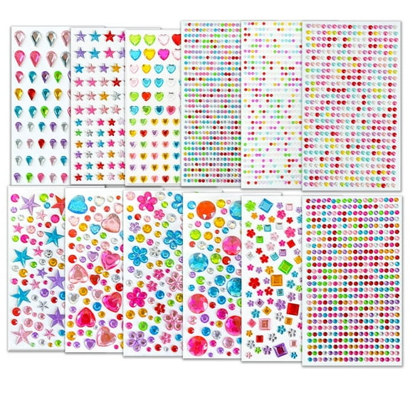 3228 pcs Gem Stickers Jewels for Crafts - Self Adhesive Rhinestone Jewel Stickers, Stick on Gems Rhinestones for Crafts, Acrylic Bling Heart Stickers