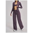 thumbnail image 3 of PISONIC 3 Piece Women's Workout Set – Zip-Up Jacket, Sports Bra & High-Waist Flare Leggings – Yoga Outfit Activewear for Gym Running Training, 3 of 7