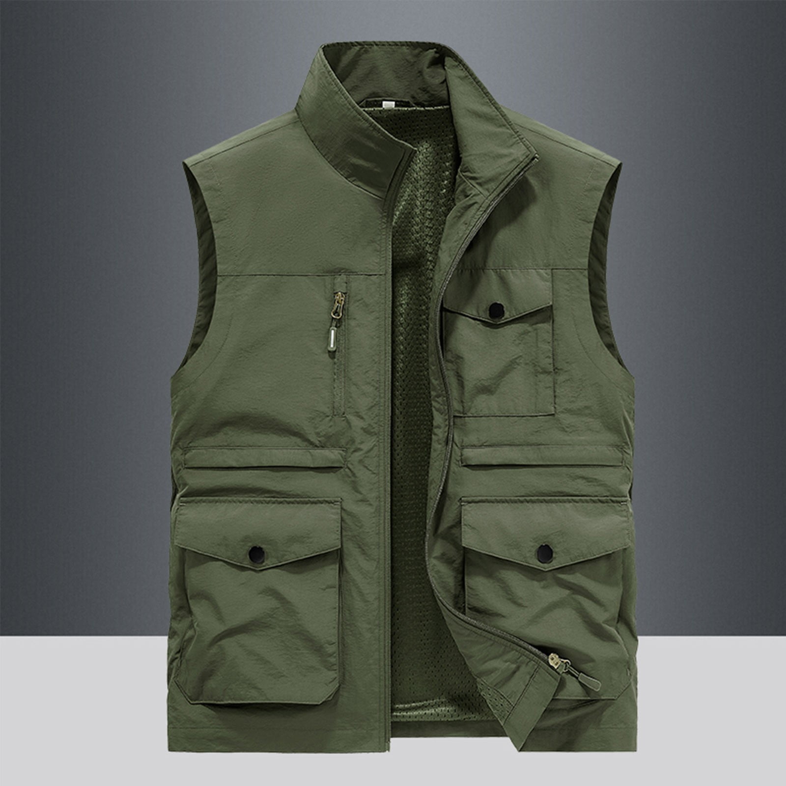Ecqkame Sleeveless Cargo Jackets For Men Lightweight Zip Up