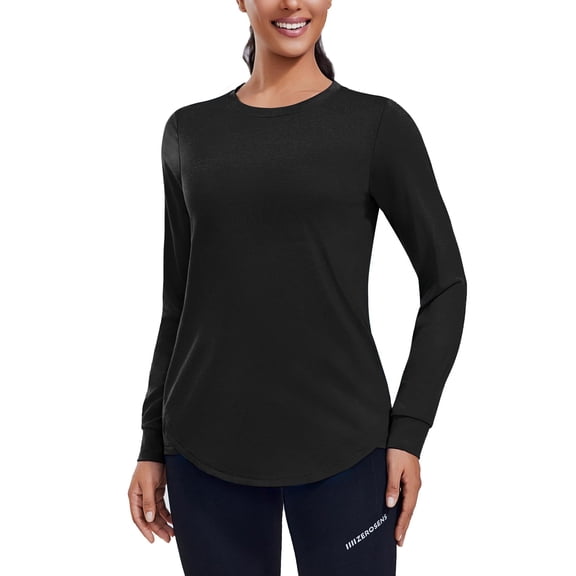 Pinspark Long Sleeve Workout Tops for Women Athletic Hiking Shirt Crew Neck Yoga Top Lightweight Rash Guard