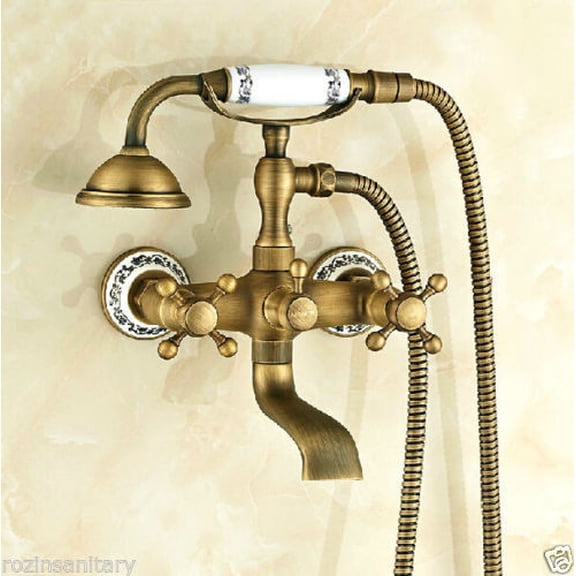 Juno Antique Brass Wall Mount Clawfoot Bathtub Faucet   Hand Shower