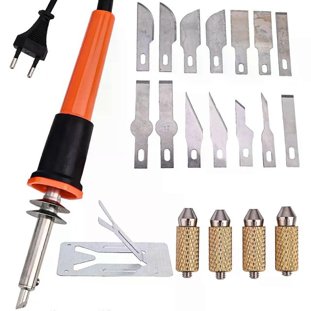 22pcs/kit Electric Hot Knifes Cutter Tool Set With Heat Cutter Stencil Cutter For Soft Thin Plastic Cloth Stencil US/EU Parts