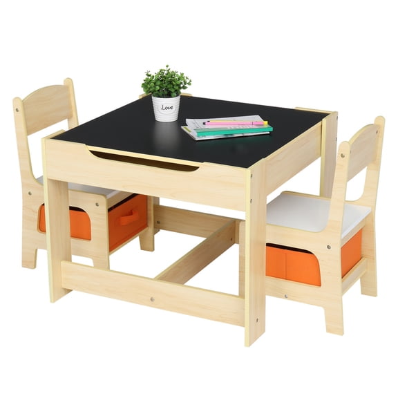 Kids Table and Chair Set, 3 in 1 Wooden Activity Table with Storage Drawers, Toddler Desk with Detachable Tabletop for Classroom, Home, Nursery, Playroom, Natural