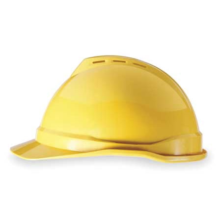 MSA 10034020 Hard Hat, FrtBrim, Slotted, 4Rtcht, Yellow