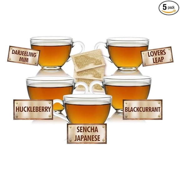 Tea Lovers Sampler | 5 Tea Bags of 5 Delicious Loose Leaf Teas | 25 Count Variety Pack of Black Green Earl Grey Herbal Fruit Flavored Teas | English Style Tea Gift Set