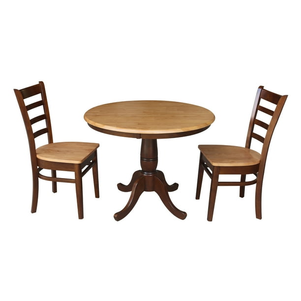 36 Round Pedestal Dining Table With 2 Emily Chairs Cinnamon Espresso 3 Piece Set Com 36 Round Pedestal Dining Table With 2, Round Pedestal Dining Table Set For 2