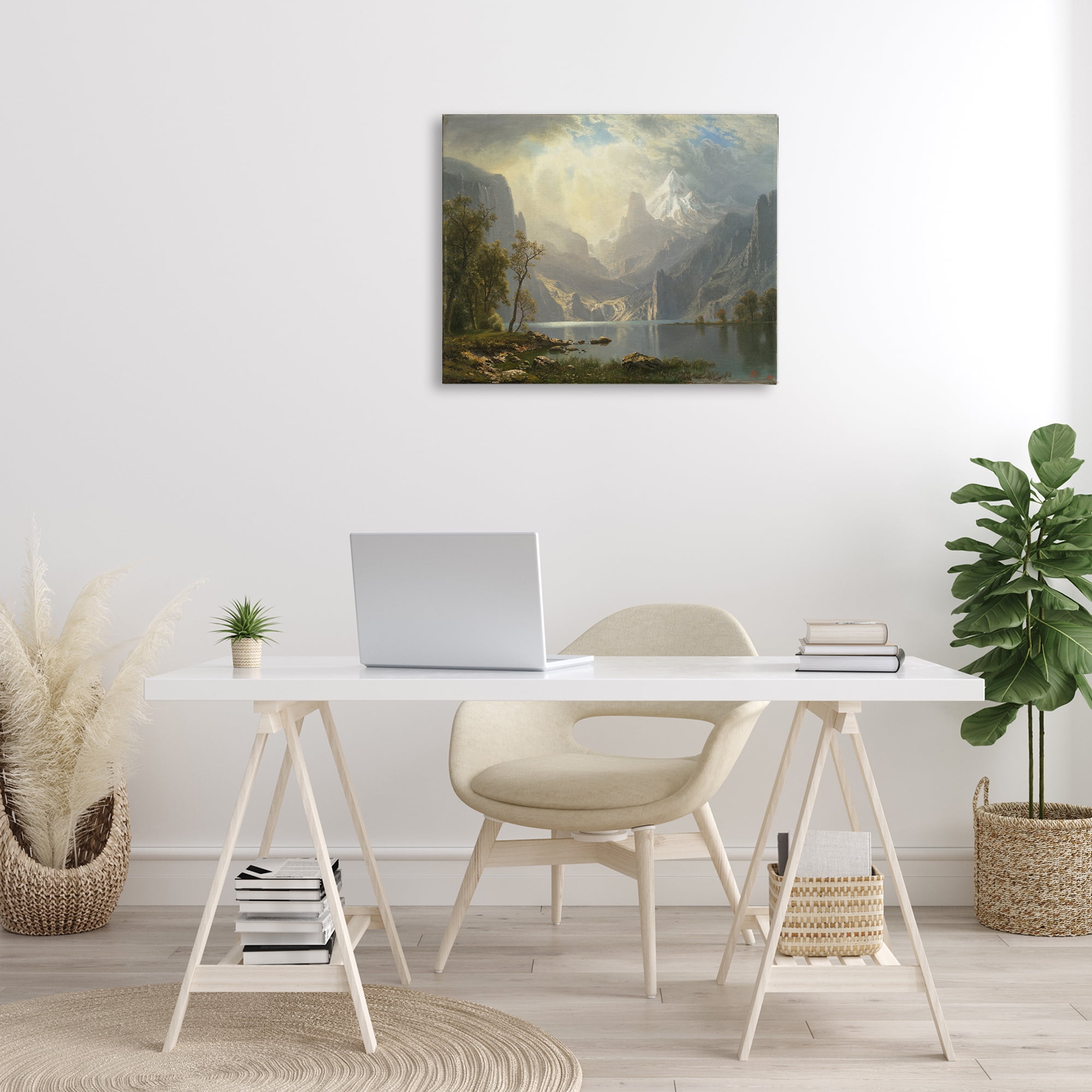 Stupell Industries Classic Bierstadt View on Mountain Landscape & Nature Painting Wrapped Canvas Art Print Wall Art, 30 x 24