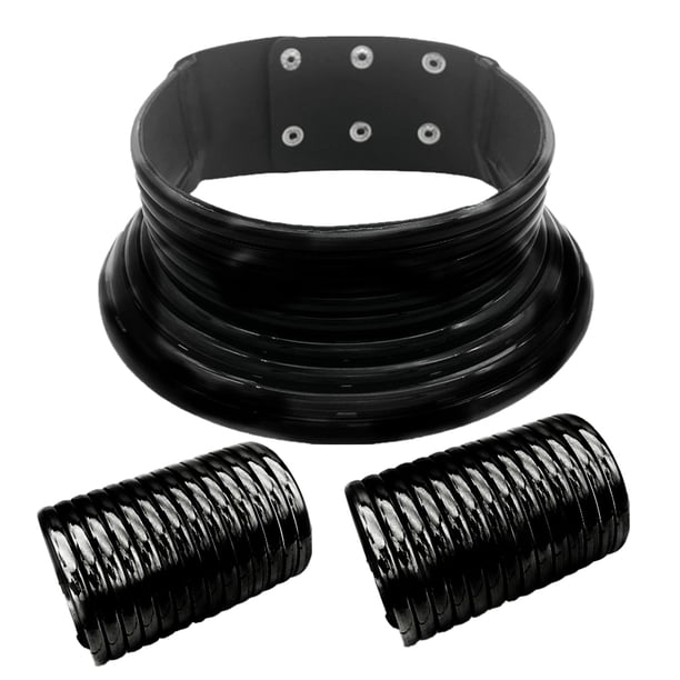 Ajustable bobina gargantilla grueso collar de la declaración con 2 pulsera gótica de cuero de imitación Set
