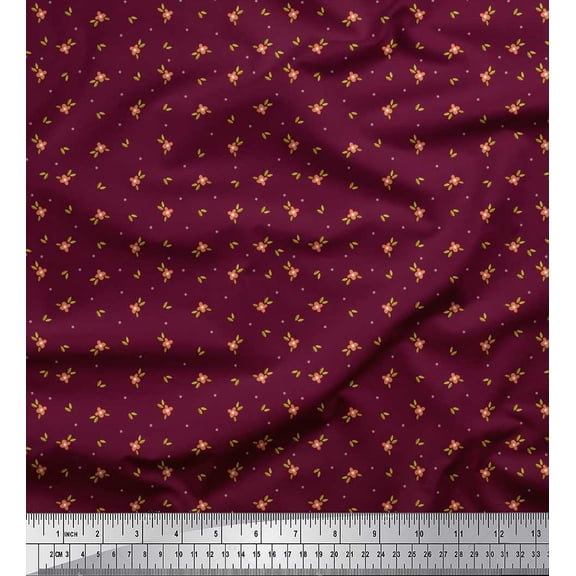 Soimoi Purple Cotton Duck Fabric Artistic Leaf & Floral Print Fabric by the Yard 42 Inch Wide
